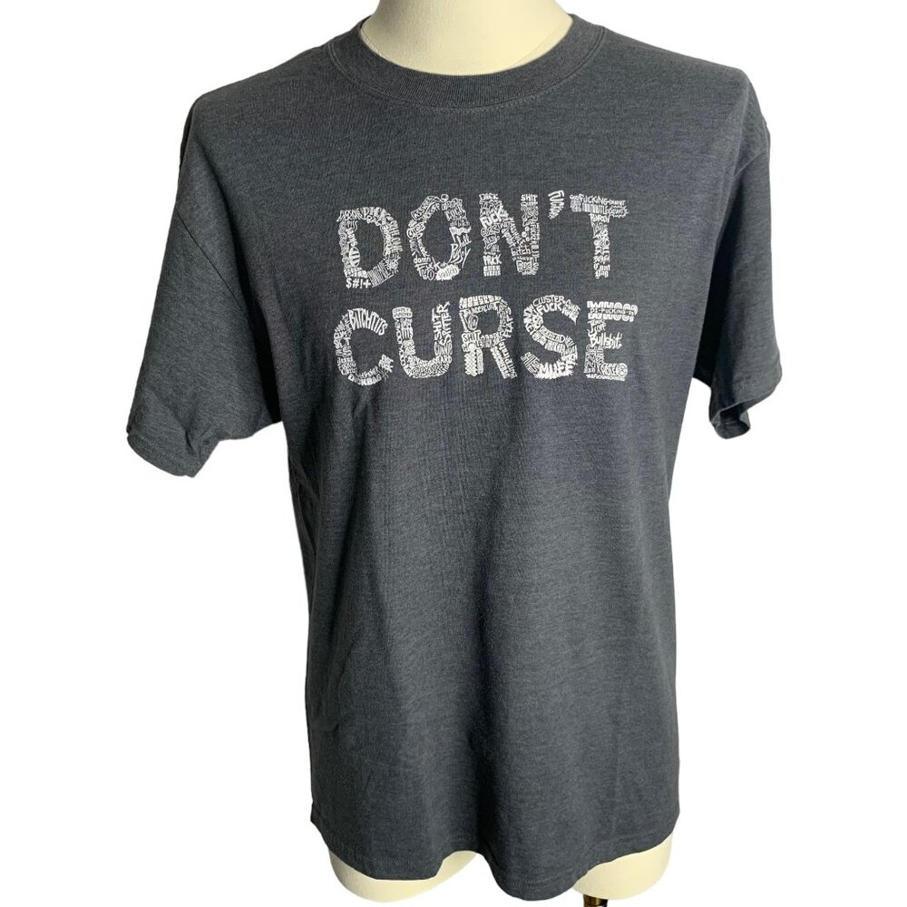 Funny Dont Curse Crewneck T Shirt M Grey Short Sleeve Graphic Adult Humor